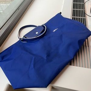 Longchamp le Pilage large travel tote bag expandable foldable blue limited ed